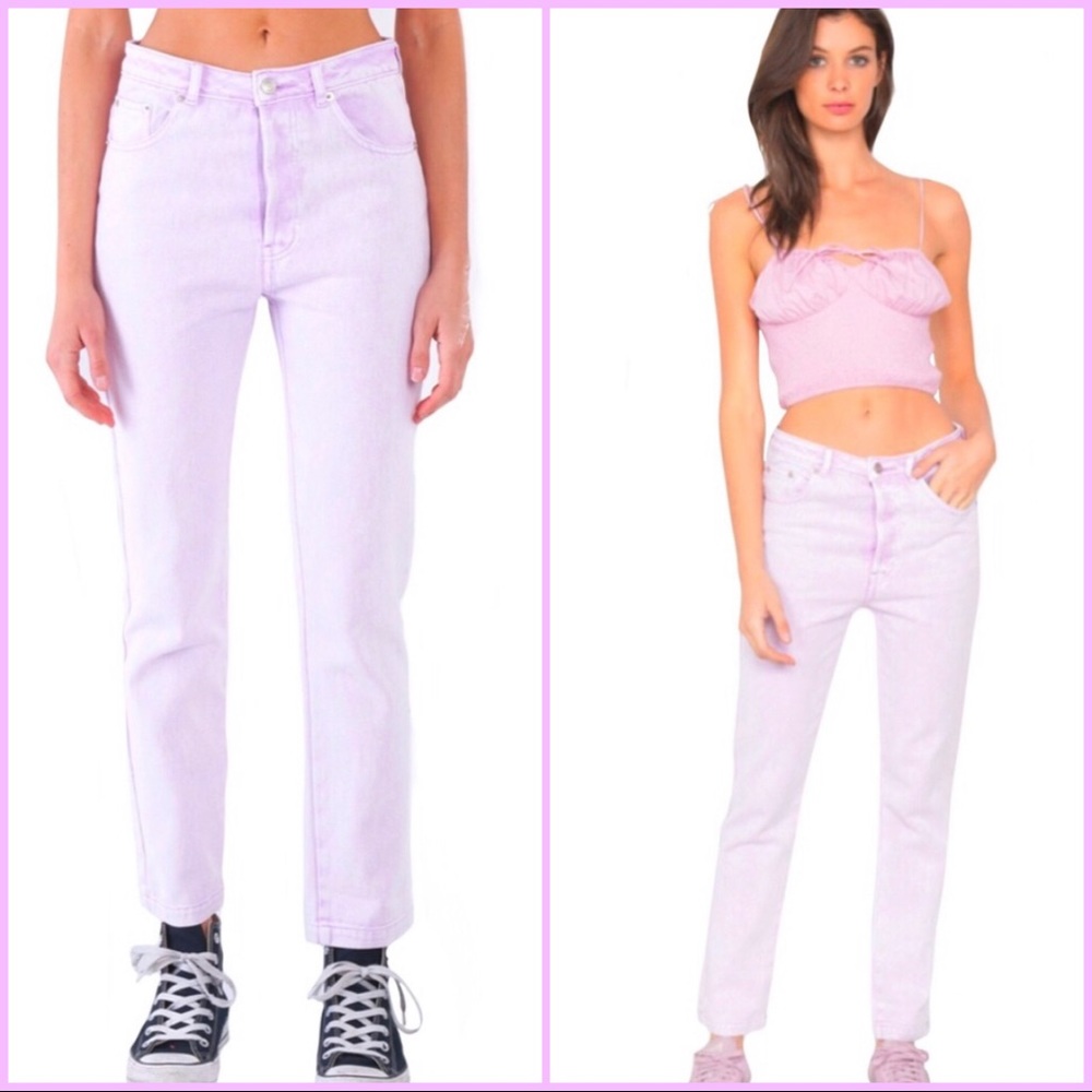 Lavender Purple Denim Acid Washed Boot Cut Jeans